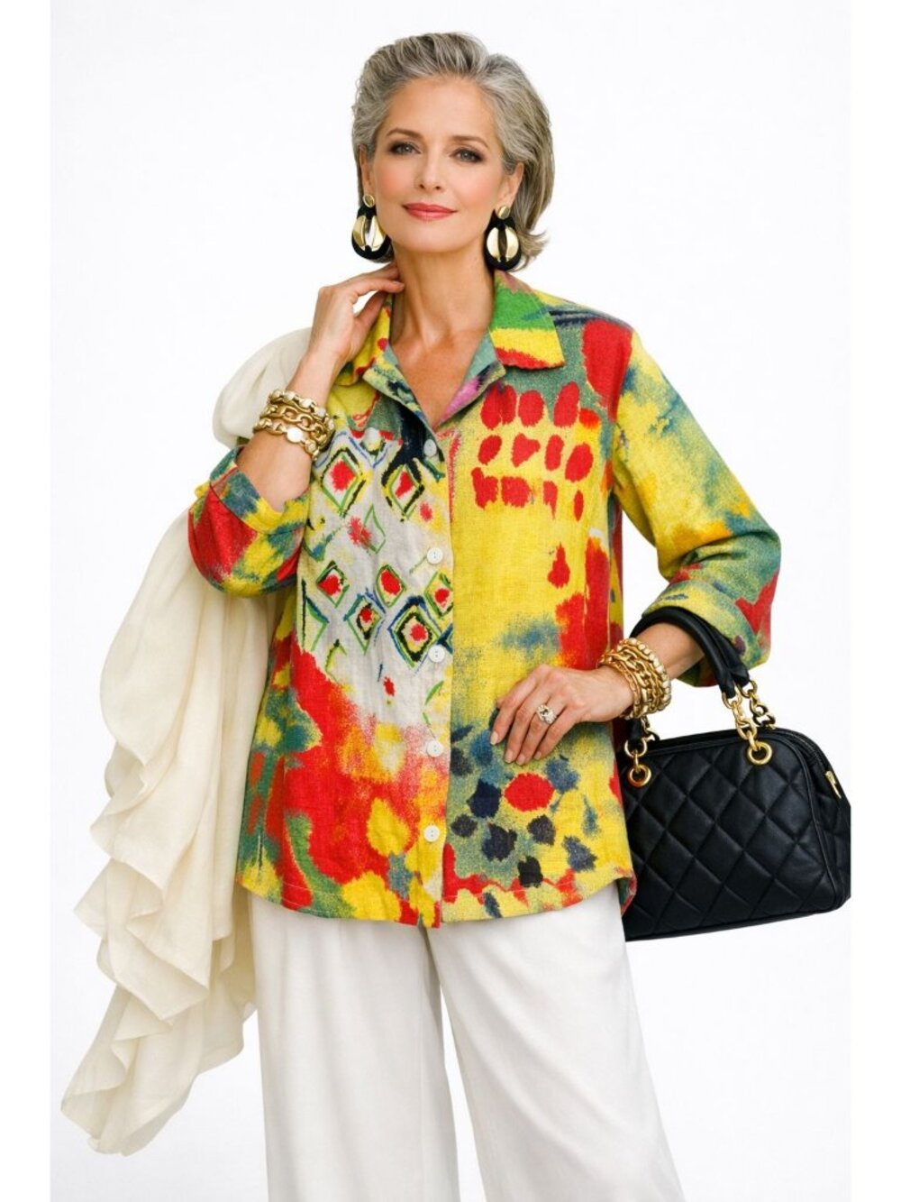 CTC Linen Abstract Art Linen Tunic Shirt XL Artsy Lagenlook Sustainable Womens